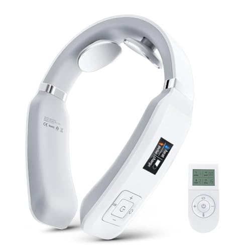 ネックケア 首 リラクゼーション器 首元ケア EMSｘ加温 【理学療法士監修 】 USB充電式 軽量 コードレス 6種モード&16段階調節可能 簡単操作 液晶ディスプレイ 静音 クリスマスプレゼント 記念日 誕生日プレゼント女性 お祝い 敬老の日 ギフト 男女兼用 リモコン付き 日本語説明書付 (white)